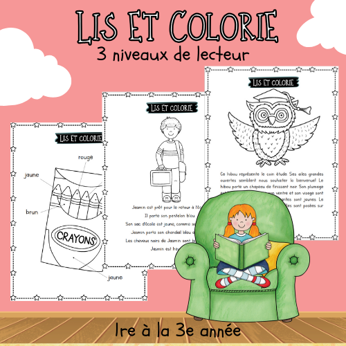 Lis et colorie (3 niveaux de lecteur) Rentrée scolaire
