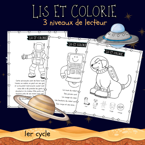 Lis et colorie (3 niveaux de lecteur) Espace