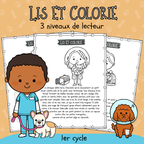 Lis et colorie (3 niveaux de lecteur) Vétérinaire