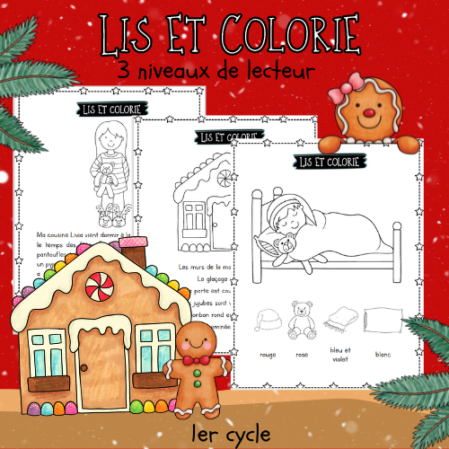 Lis et colorie (3 niveaux de lecteur) Noël
