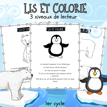 Lis et colorie (3 niveaux de lecteur) Monde polaire