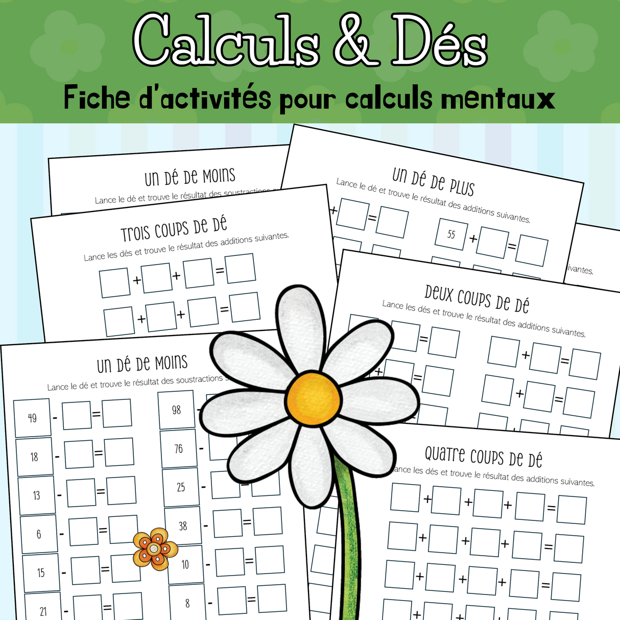Calculs & dés - 7 fiches d'activités