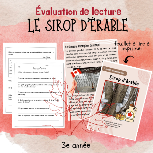Évaluation de lecture  - Le sirop d'érable (3e)
