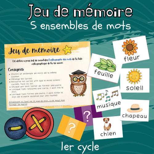 Atelier - Jeu de mémoire - Orthographe des mots (1er cycle)