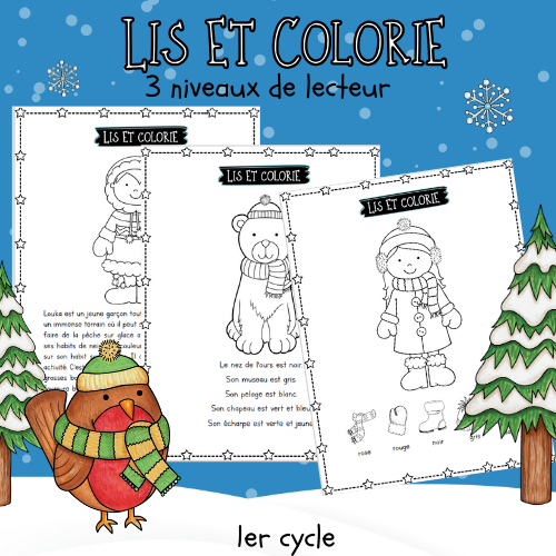 Lis et colorie (3 niveaux de lecteur) Hiver