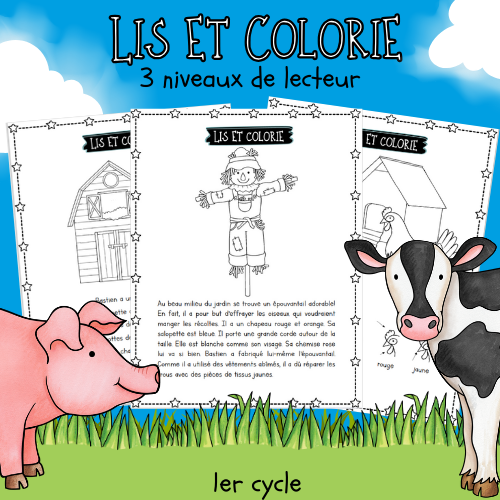 Lis et colorie (3 niveaux de lecteur) La ferme
