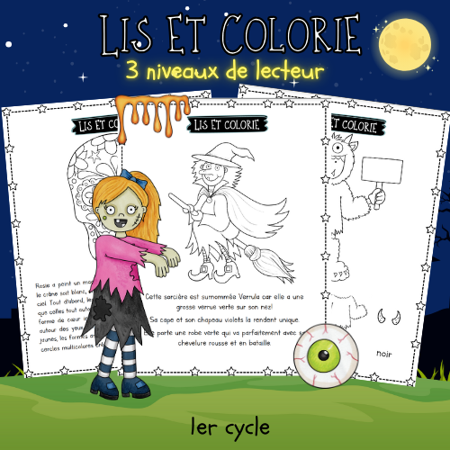 Lis et colorie (3 niveaux de lecteur) Halloween