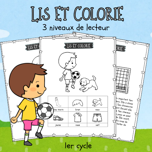 Lis et colorie (3 niveaux de lecteur) Soccer