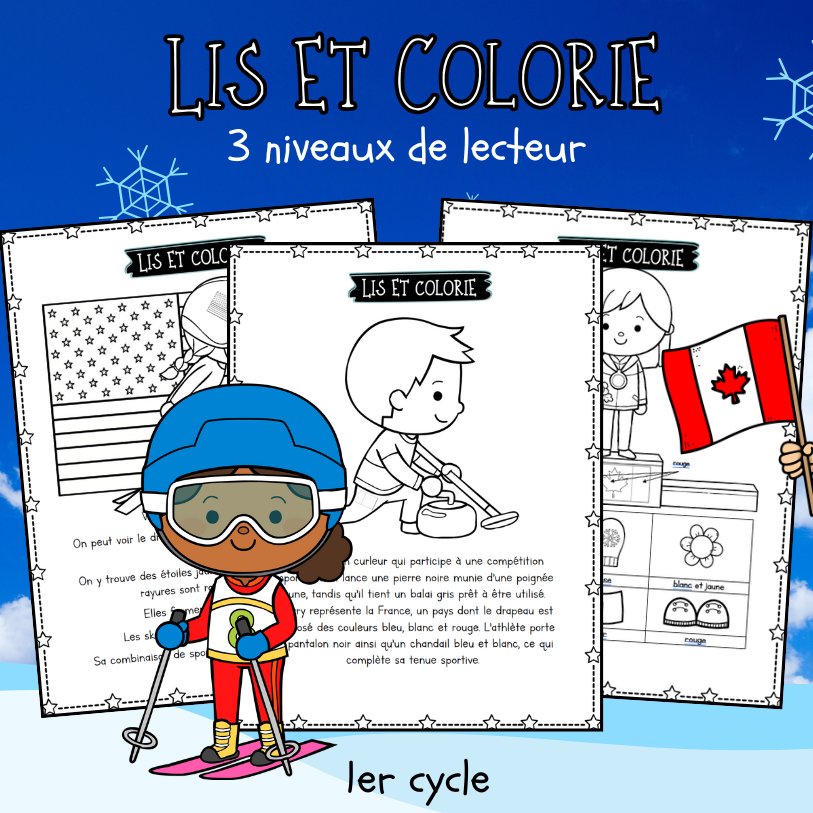 Lis et colorie (3 niveaux de lecteur) Jeux d'hiver
