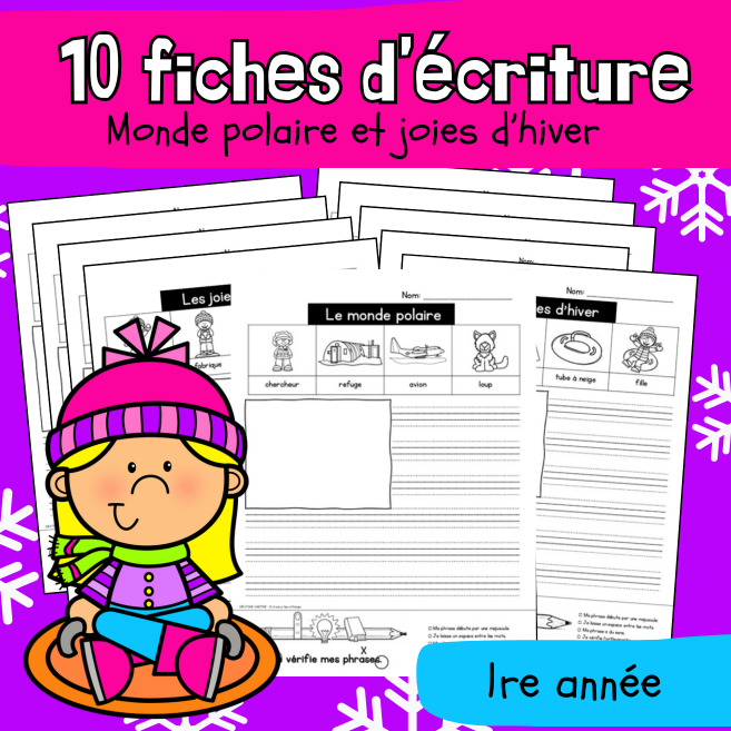 10 fiches d'écriture - Monde polaire et joies d'hiver (1re)