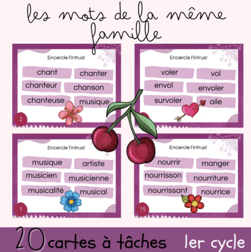 Cartes à tâches - Les mots de la même famille